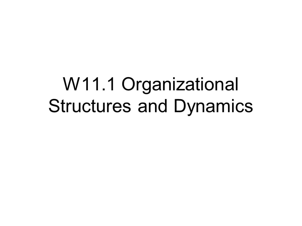 W11.1 Organizational Structures and Dynamics